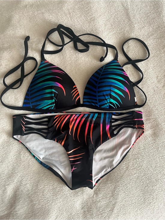 PINK Victoria's Secret Other - PINK Victoria's Secret Black Bikini with Multicolor Tropical Leaf Print